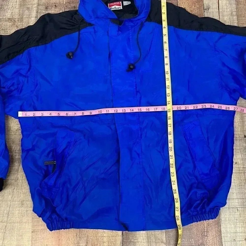 Vintage Marlboro Windbreaker Jacket Blue Full Zip Hooded Men’s - Picture 4 of 12